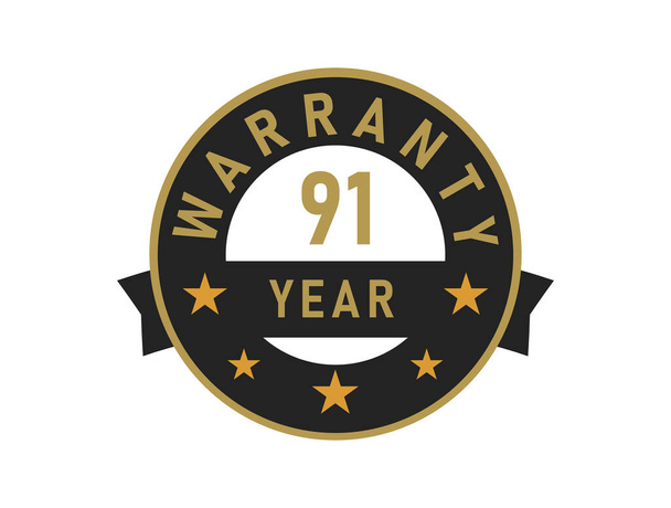 91 year warranty gold text with Black badge vector image - Vector, Image