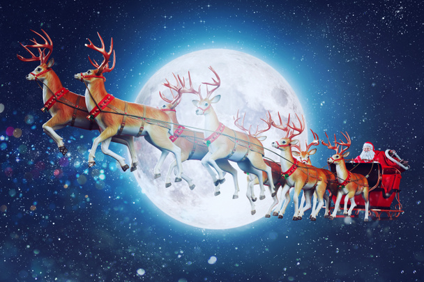 Babbo Natale in slitta pronta a consegnare regali con slitta - Foto, immagini