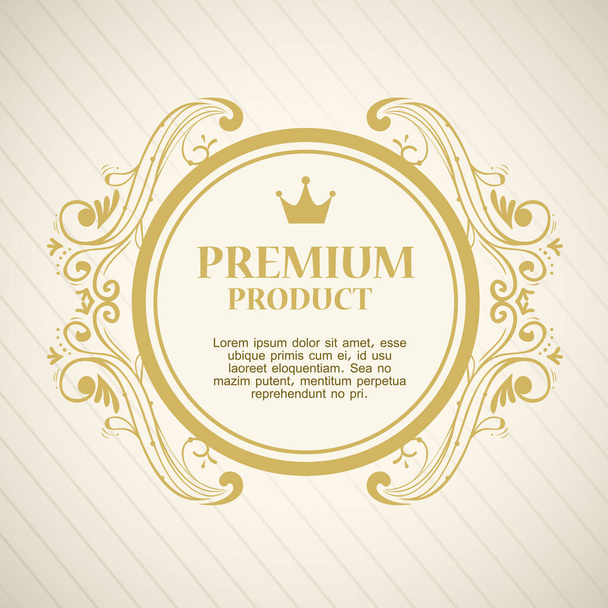 etiqueta de producto premium en marco circular dorado decorativo - Vector, Imagen
