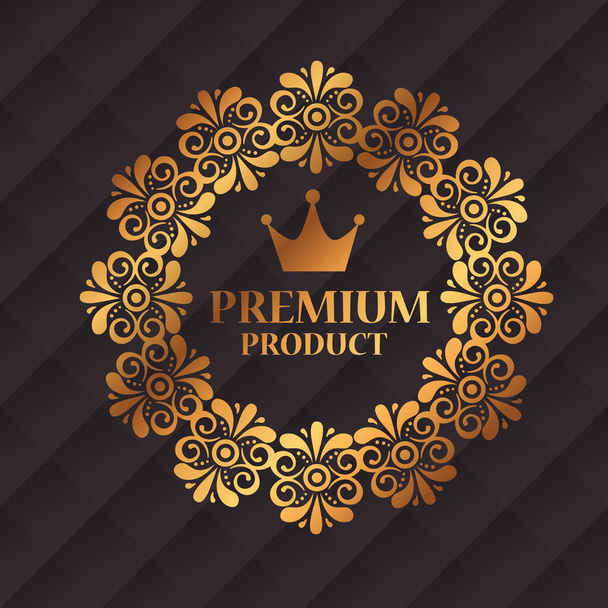 premium product label in gold frame of flowers decorative - Vector, Image