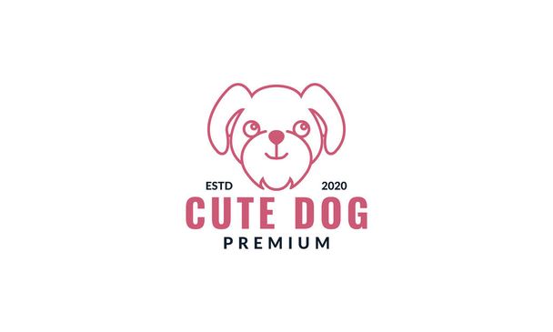 cane testa o cane faccia o cane sorriso linea cartone animato carino logo design - Vettoriali, immagini