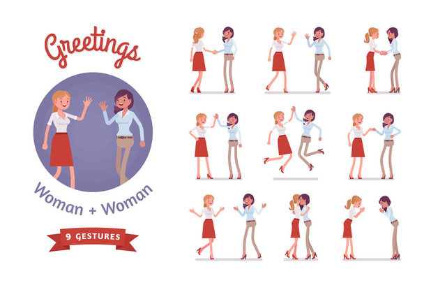 Female friends greeting set - Vector, Image