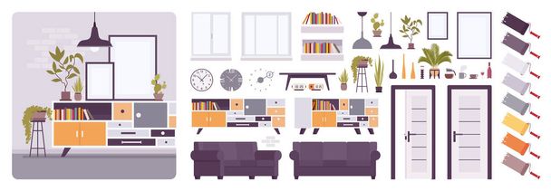 Living room interior creation set - Vector, Image