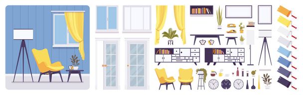 Obývací pokoj interiér a design konstrukční set - Vektor, obrázek