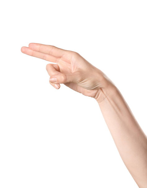 Hand showing letter H on white background. Sign language alphabet - Foto, afbeelding
