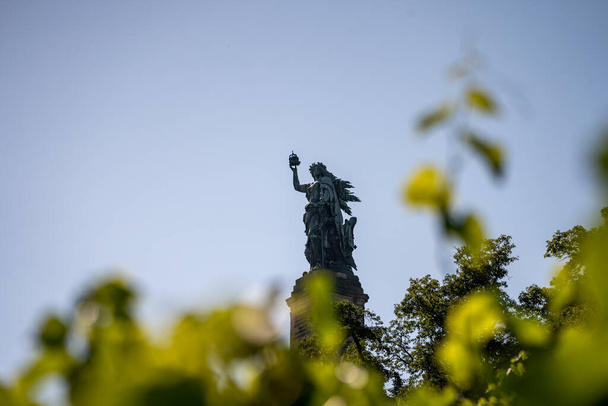 uitzicht op niederwald standbeeld in ruedesheim, rhine vallei, duitsland - Foto, afbeelding