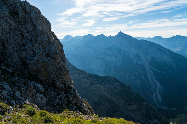 mountain panorama view from the karwendel mountains, bavaria, germany - Photo, Image