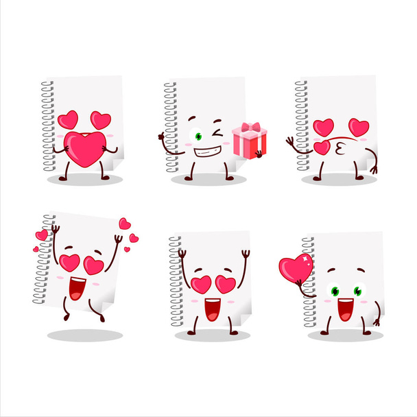 Spiral blank white notebooks cartoon character with love cute emoticon.Vector illustration - Vetor, Imagem
