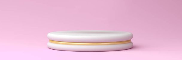 weißes Podium mit goldenen Akzenten auf pastellrosa Hintergrund, 3D-Rendering - Foto, Bild