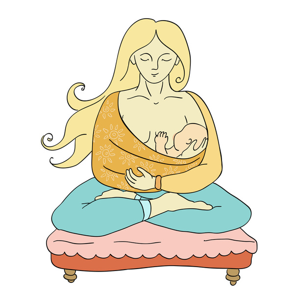 Yoga - The girl with the child - Вектор,изображение