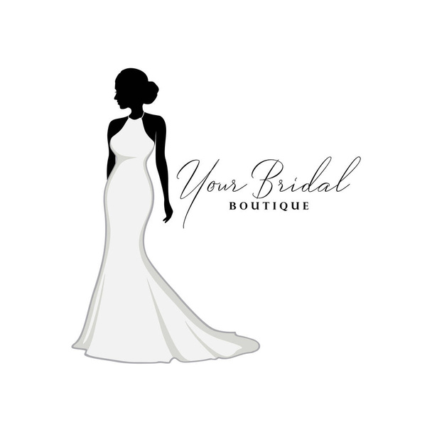 Vestidos de casamento bonito Boutique Logo, Bridal Boutique Logo, Vestido de noiva Logo Vector Design Template - Vetor, Imagem
