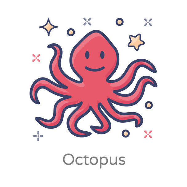 Icon of octopus, a soft bodied eight limbed mollusc  - ベクター画像