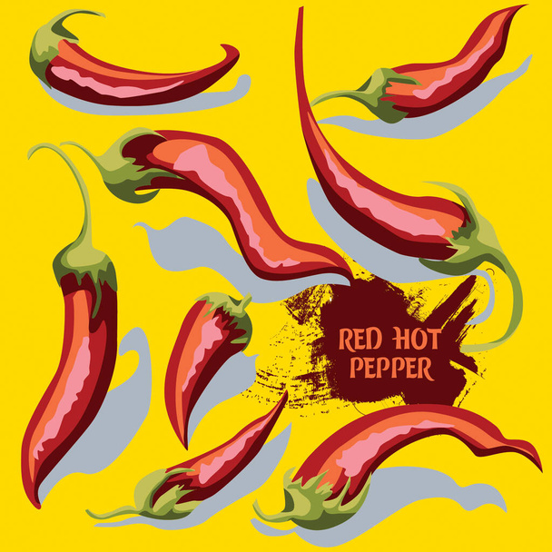 Hot red hot peppers pattern - Vector, Image