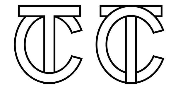Logo signo tc ct icono signo de dos letras entrelazadas T, C vector logo tc, ct letras mayúsculas patrón alfabeto t, c - Vector, Imagen