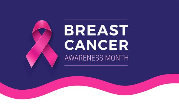 乳がん啓発月間のバナーテンプレート-ピンクのリボン、波の背景、テキスト乳がん啓発月間-ベクトル図 - ベクター画像