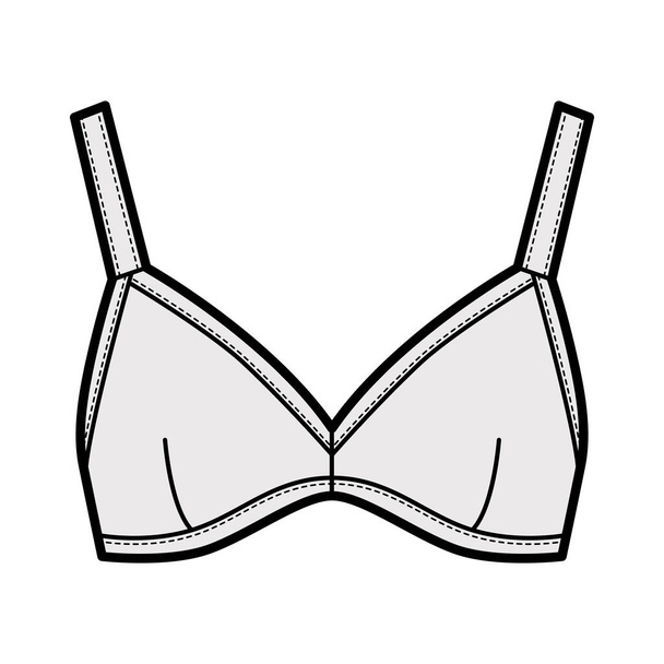 Bustier top bralette technical fashion illustration with adjustable thick straps, clasp fastening at back bra swimwear - Vector, Image