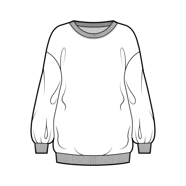 Bawełna-frotte slouchy oversize bluza techniczna moda ilustracja z relaksującym dopasowaniem, dekolt załogi, długie rękawy - Wektor, obraz