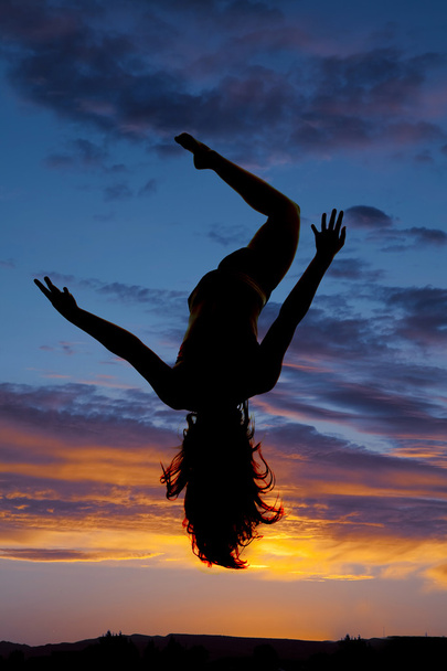 Silhouette woman legs arms up fall - Fotografie, Obrázek