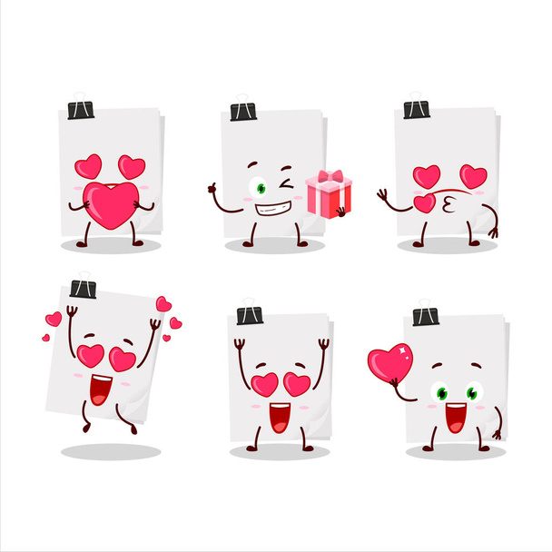 Sticky notes paper white cartoon character with love cute emoticon - Vektor, kép