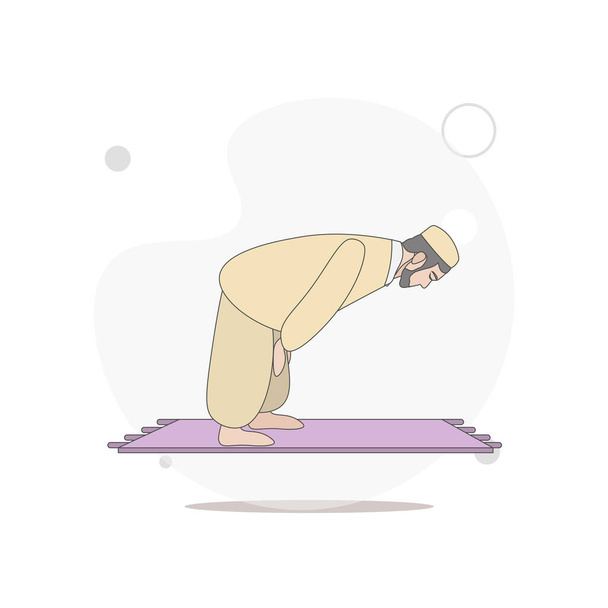 L'uomo musulmano prega. namaz vettoriale illustrazione piatta su bianco - Vettoriali, immagini