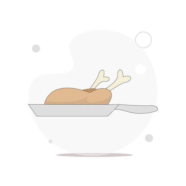Roasted chicken on a frying pan vector flat illustration on white - Vector, Image