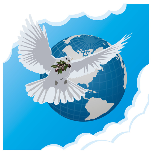 vector blue background with dove and globe - Vector, Image