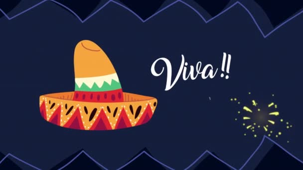 viva mexico celebration animation with lettering and mariachi hat - Footage, Video
