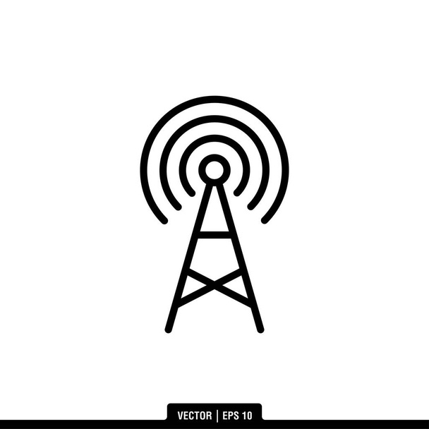 Icono de señal de torre Vector Ilustración Logo Plantilla - Vector, imagen