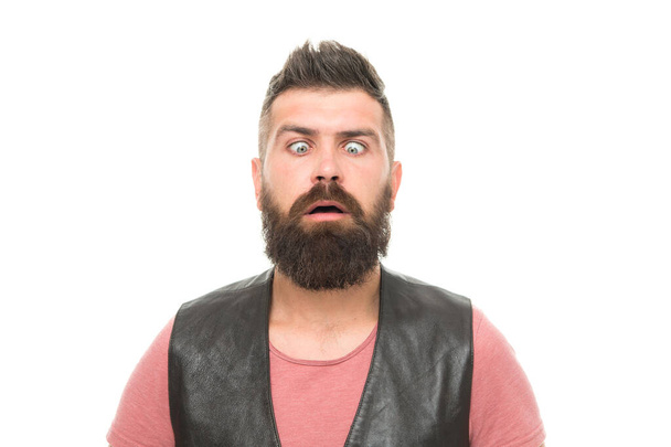 What is on my nose. Fashion trend beard grooming. Emotional face expression. Hipster mature guy with beard brutal guy. Masculinity concept. Barber shop and beard grooming. Styling beard and moustache - Foto, Bild