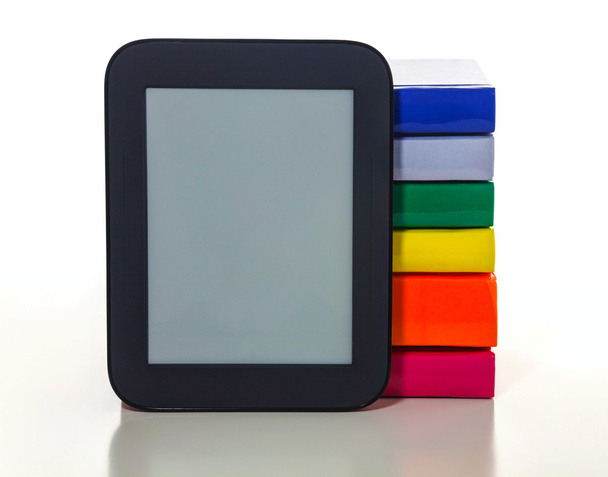 Electronic book reader with hard cover books - Photo, Image