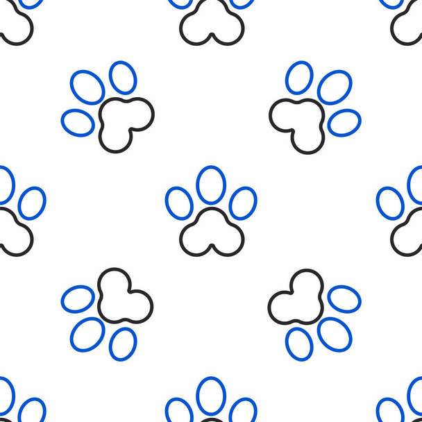 Línea Paw icono de impresión aislado patrón sin costura sobre fondo blanco. Huella de pata de perro o gato. Rastreo animal. Concepto de esquema colorido. Vector. - Vector, imagen