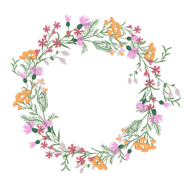 Coroa decorativa vetorial com flores silvestres - Vetor, Imagem