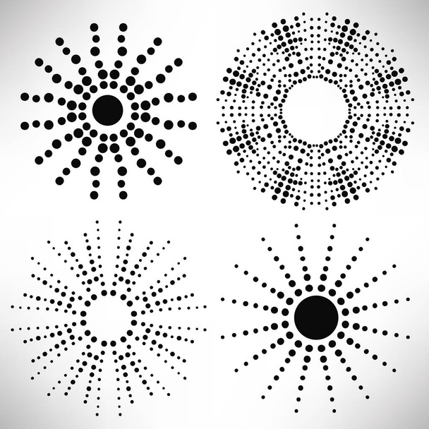 Zestaw punktowanych okrągłych elementów izolowanych na białym tle. Czarna półtonowa mandala. Geometryczne kształty. Ilustracja wektora. - Wektor, obraz