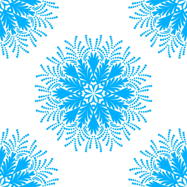 Abstracte gestippelde naadloze patroon met mandala sneeuwvlok. Mozaïek, tegels. Bloemen achtergrond. Vectorillustratie.       - Vector, afbeelding