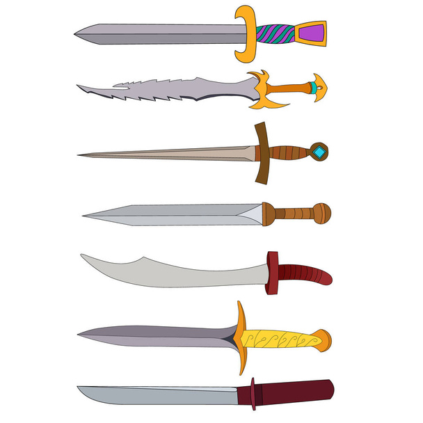 Geïsoleerd, scherp wapen, zwaard, sabel set, collectie - Vector, afbeelding