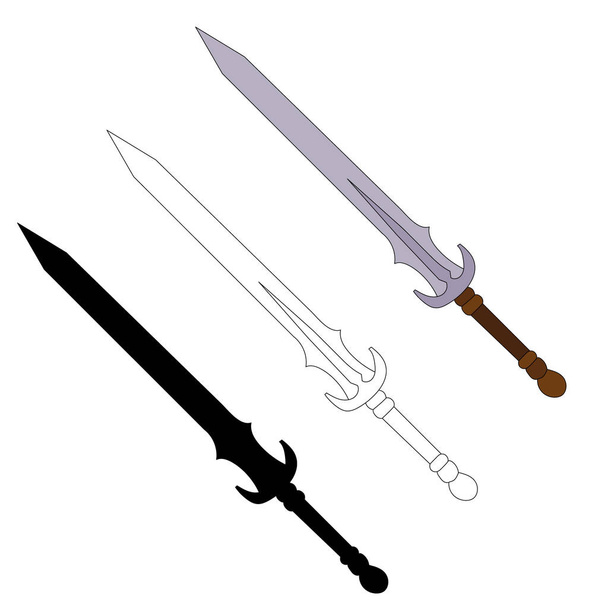 white background, silhouette and outline of a sword - Vector, Image