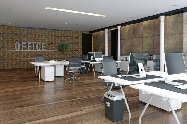 interior de la oficina loft contemporáneo. concepto de diseño de renderizado 3d - Foto, imagen