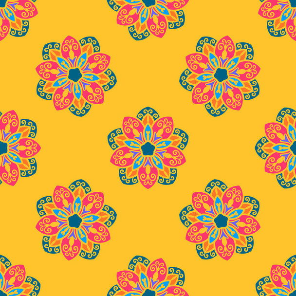 Patrón sin costuras Mandala. Flor de garabato redonda ornamental. Ilustración vectorial - Vector, Imagen
