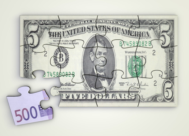 kawałek układanki Uwaga 5 Dolar i euro - Zdjęcie, obraz