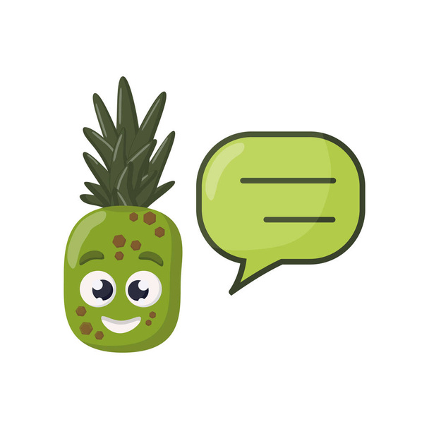 piña verde sonriente feliz personaje de dibujos animados con icono de caja de diálogo aislado sobre fondo blanco - Vector, Imagen