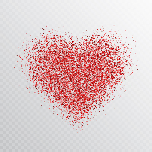 Glitter red heart isolated on transparent background. Glowing heart banner with star dust. Magic particles. Bright sparkles heart. Holiday luxury design. Vector illustration. - Vektori, kuva