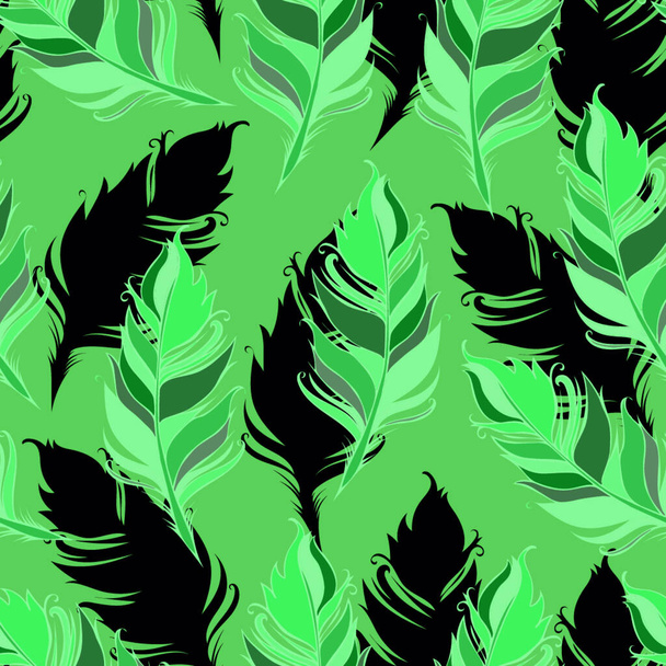 Feathers Seamless pattern. Vector illustration with green background - Vector, afbeelding