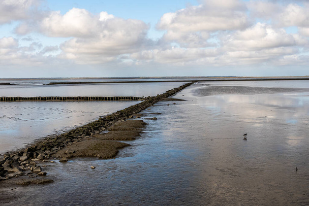 view on the wadden sea of the north sea at low tide near emden, germany - Photo, Image