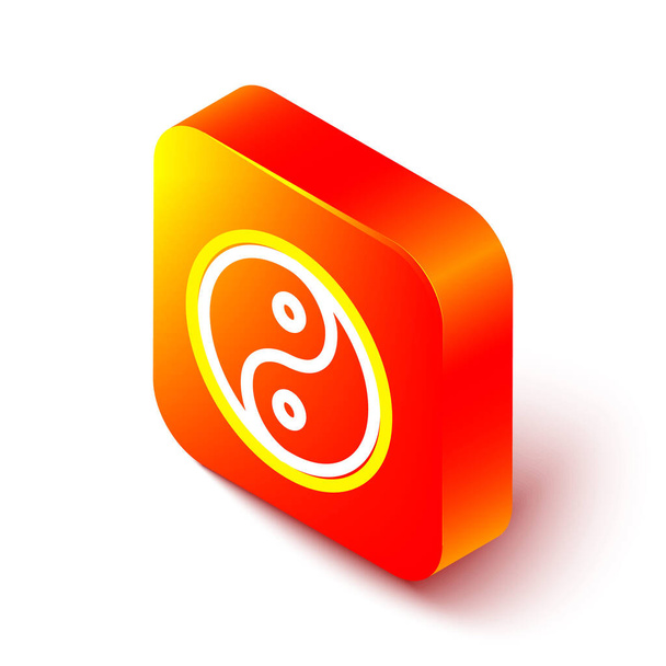 Ligne isométrique Yin Yang symbole d'harmonie et icône de balance isolé sur fond blanc. Bouton carré orange. Illustration vectorielle. - Vecteur, image