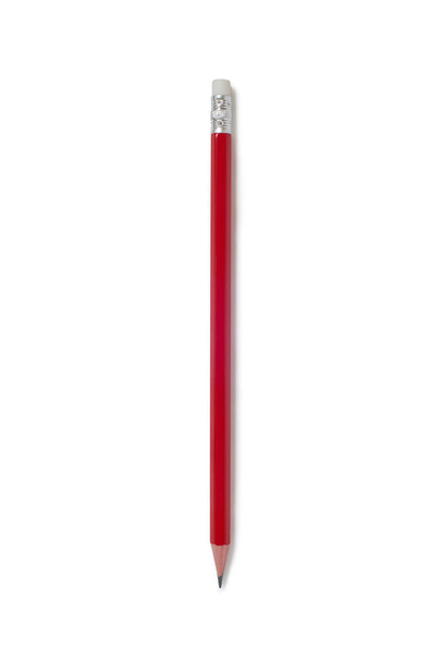 Vue aérienne du crayon rouge avec gomme sur fond blanc - Photo, image