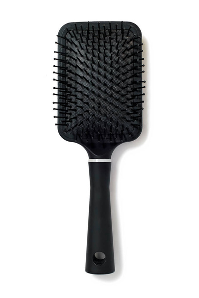 Beyaz arkaplanda izole edilmiş siyah plastik saç fırçası. - Fotoğraf, Görsel