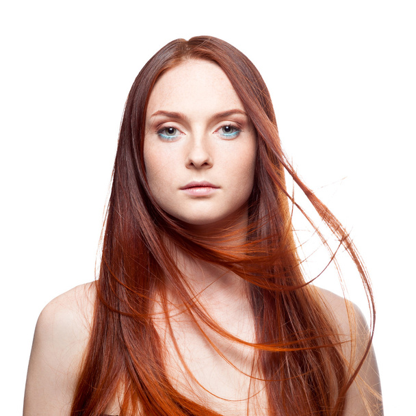 beautiful red haired with windy hair - Foto, immagini