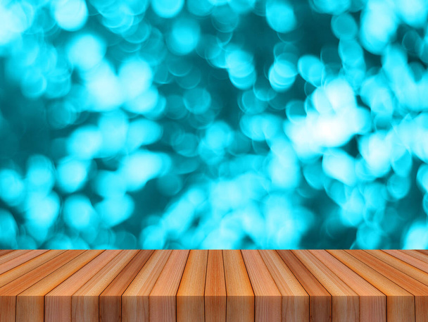 Wood table top on bokeh light background can be used for montage or display your products - Foto, imagen