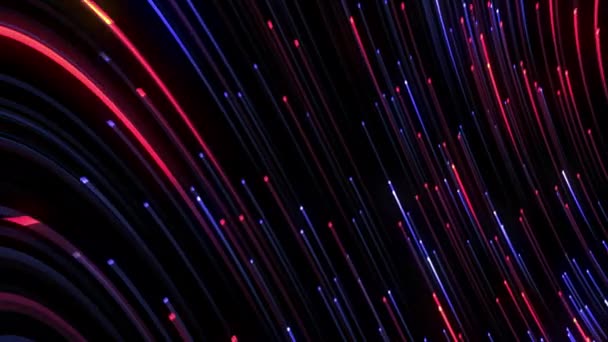 Fiber optik kablo telekomünikasyon soyut arka plan kavramı için hareket eden kırmızı ve mavi dijital parlayan çizgilere sahip soyut bir arkaplan. 4K 3D Kusursuz Döngüsüz Fütürist Teknoloji Canlandırması.  - Video, Çekim