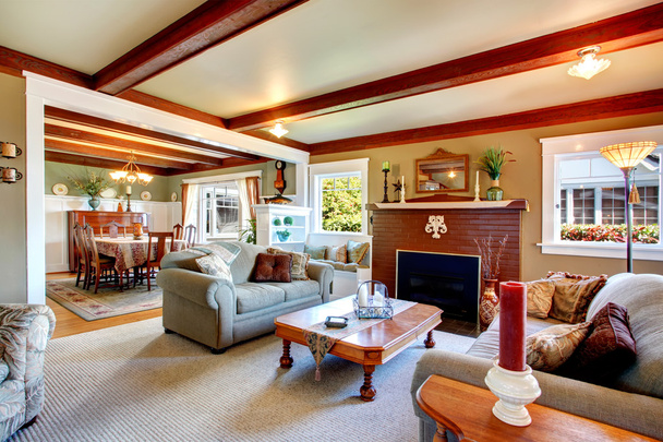 Elegant antique style living room with dining area - Φωτογραφία, εικόνα